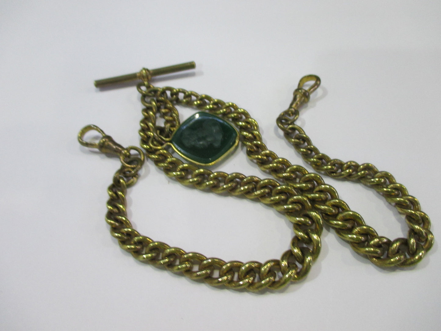 Antique Double Albert Watch Chain - Glass Intaglio Drop