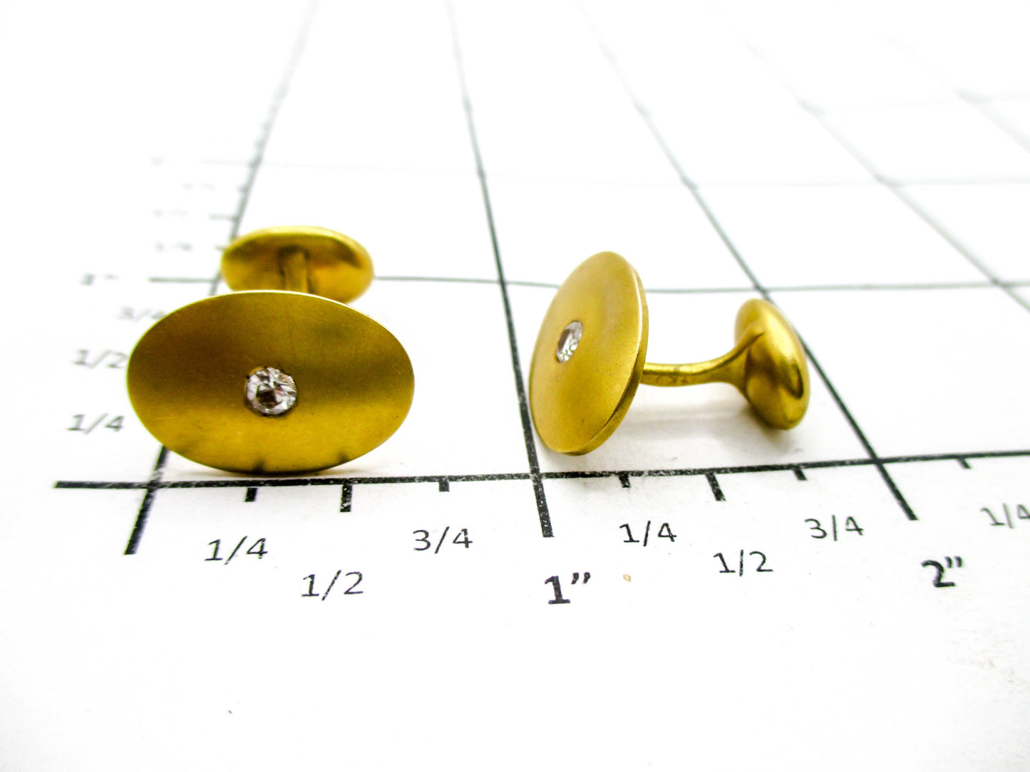 Krementz 14K Yellow Gold Cufflinks White Spinel Centers