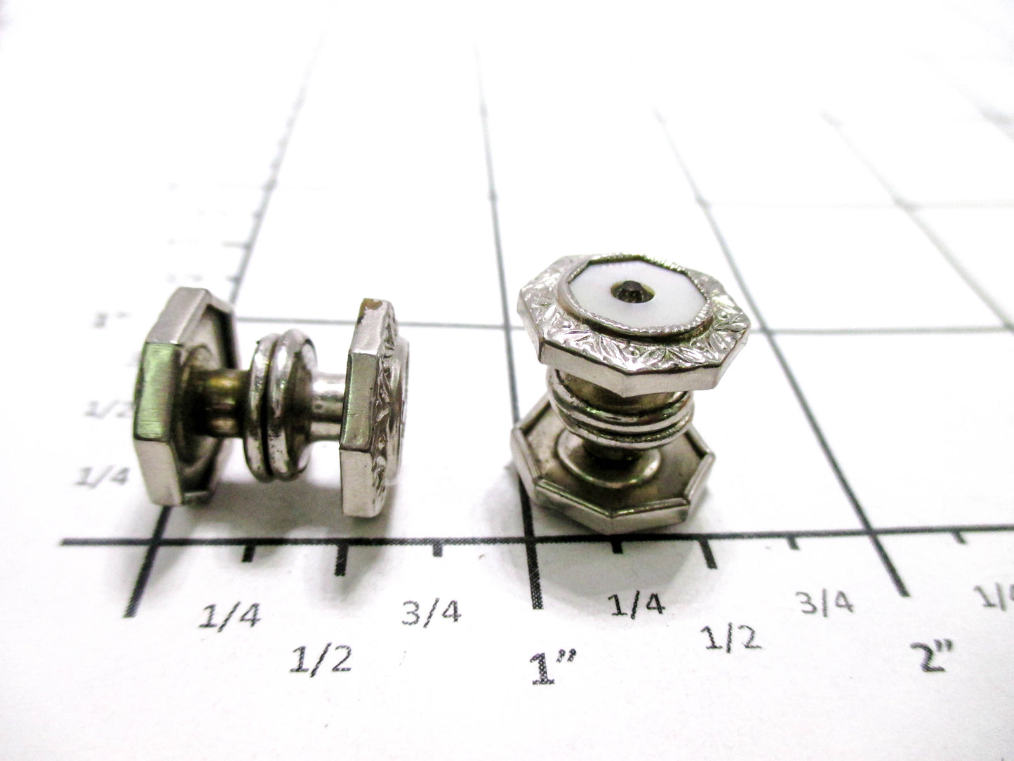 1920s mother of Pearl - Silver Tone Cuff Links with Rhinestone Centers