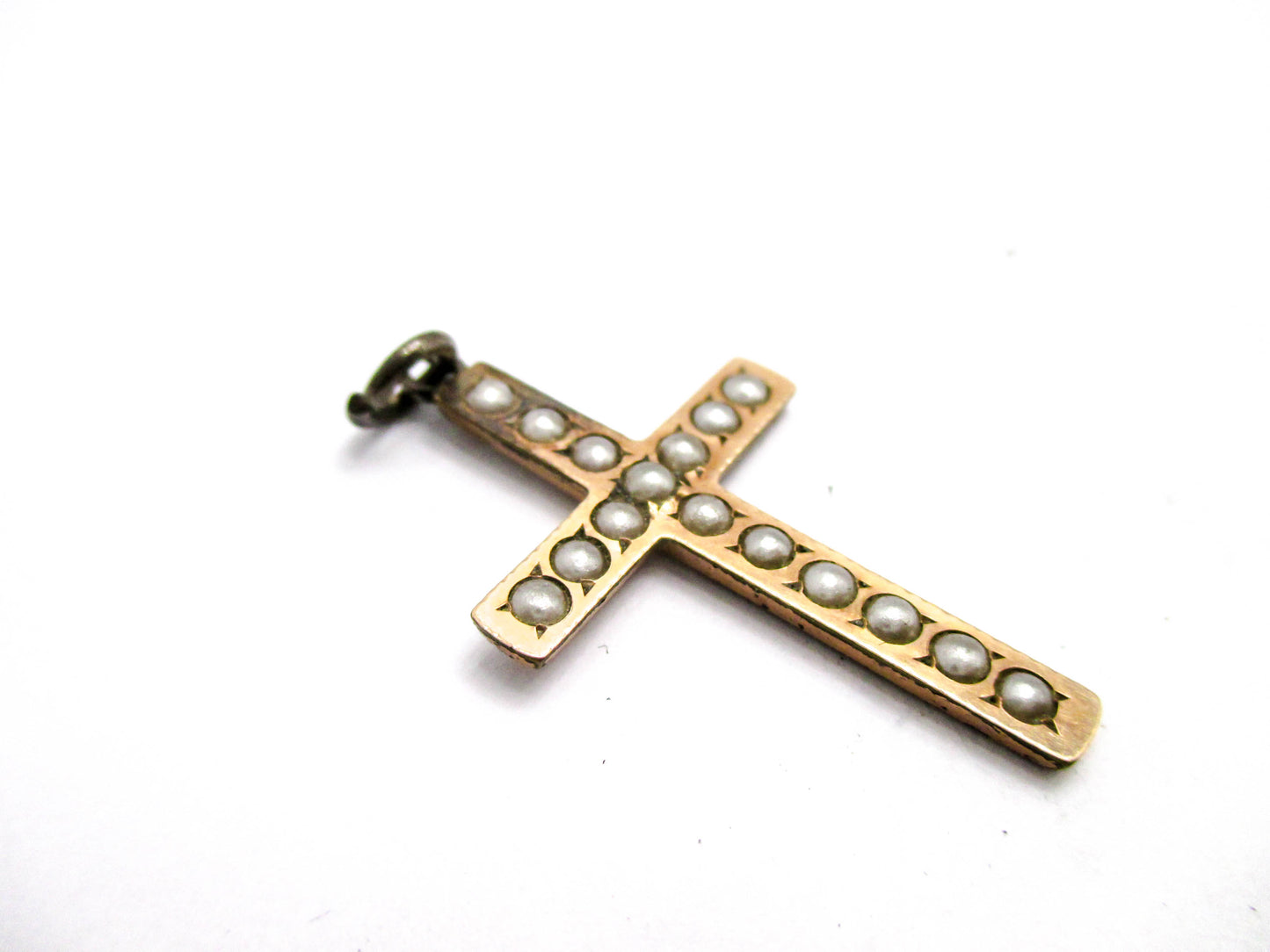 Antique Rolled Gold plate Cross with Split Pearls