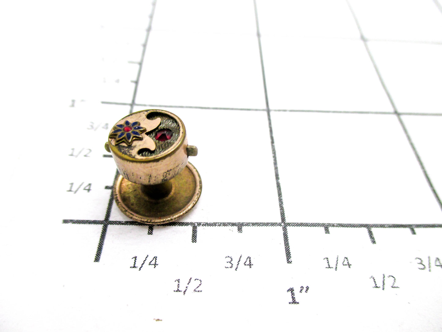 Garnet Glass Flower and Crescent Victorian Stud Button
