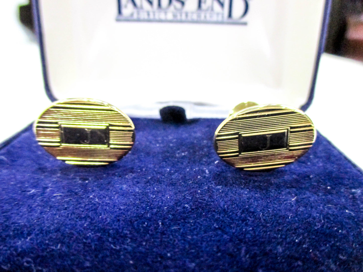 Letter J - Engraved Solid Shank Vintage Gold Tone Cufflinks