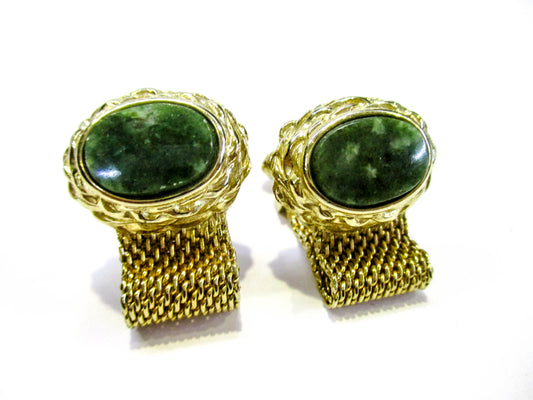 Jade Cufflinks - Gold Tone Wraparound Mesh