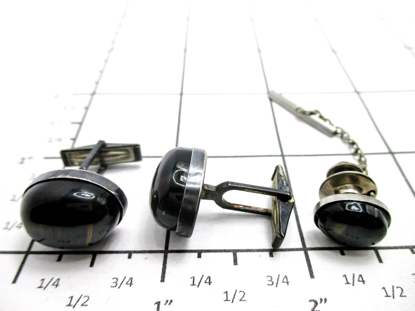 Sterling and Black Tigers Eye Cabochon Cufflink Set