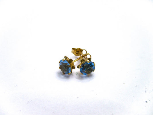 14K Pierced Earrings with Baby Blue Faceted Glass