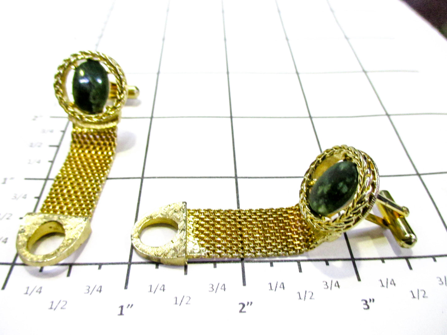 Nephrite Jade Cufflinks - Wraparound Mesh in High Gold Tone