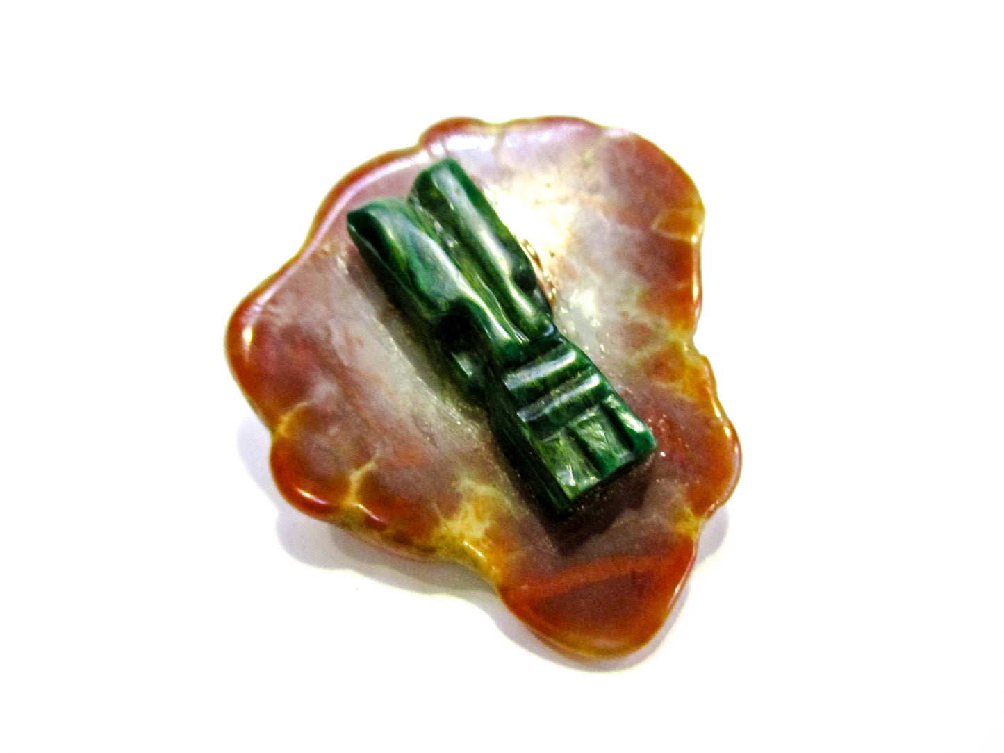 Carved Tiki Bolo - Nephrite Jade and Agate Backdrop