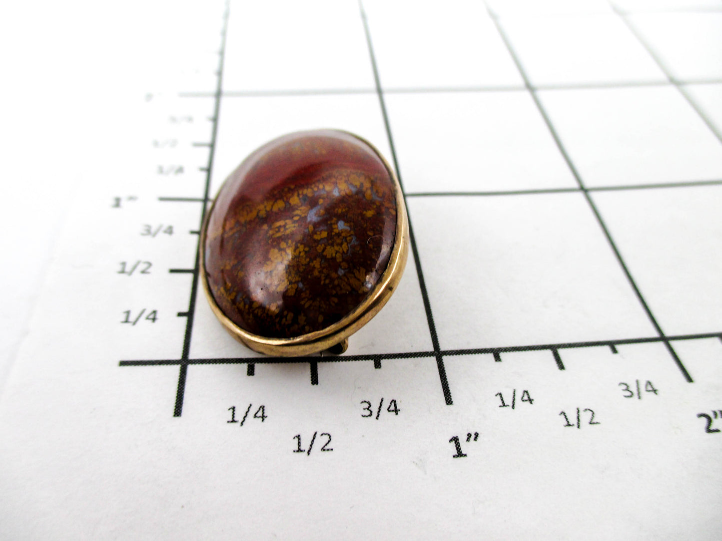 Early 1900's Red Moss - Seam Agate Rose Gold Filled Brooch Pin