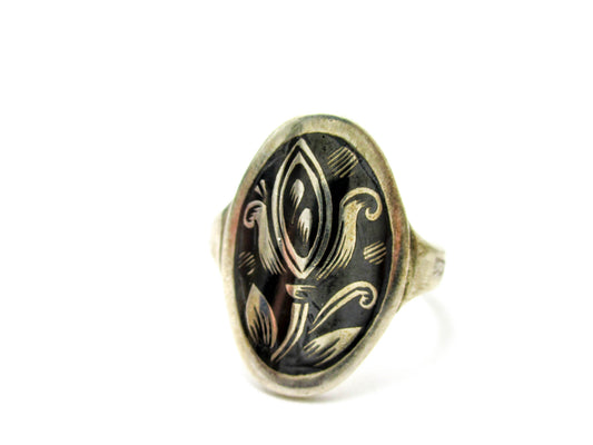 Kubachi Niello Silver Ring Size 8 1/4