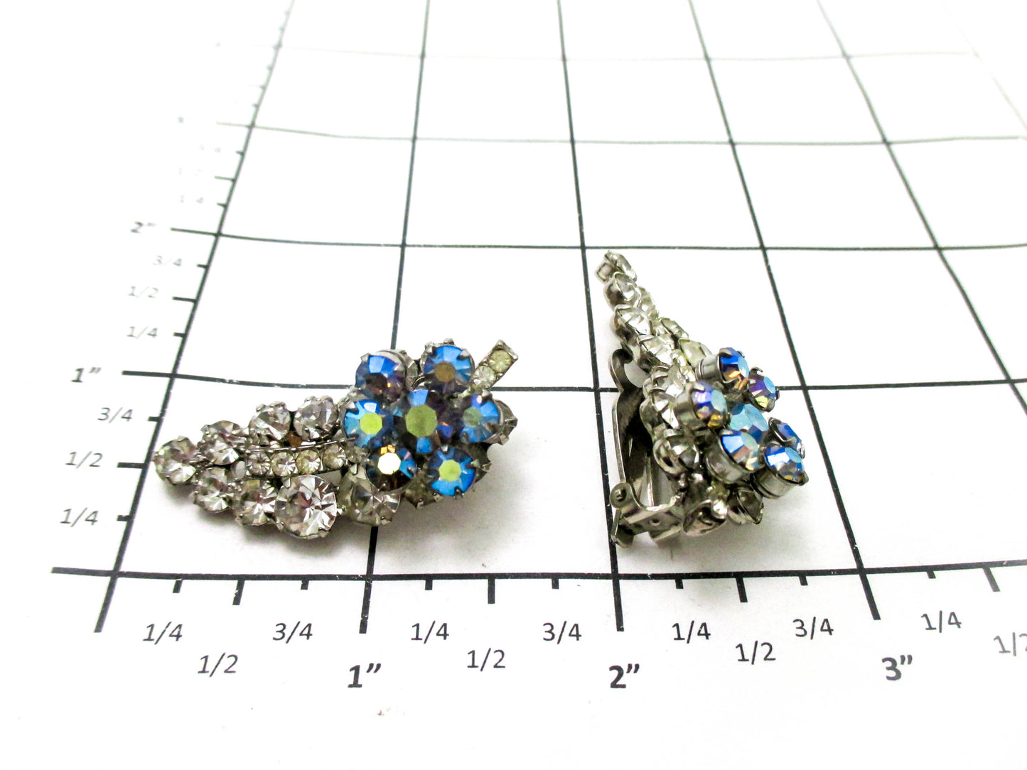 Juliana Earrings, Clear with Blue Aurora Borealis, Blue AB Rhinestones