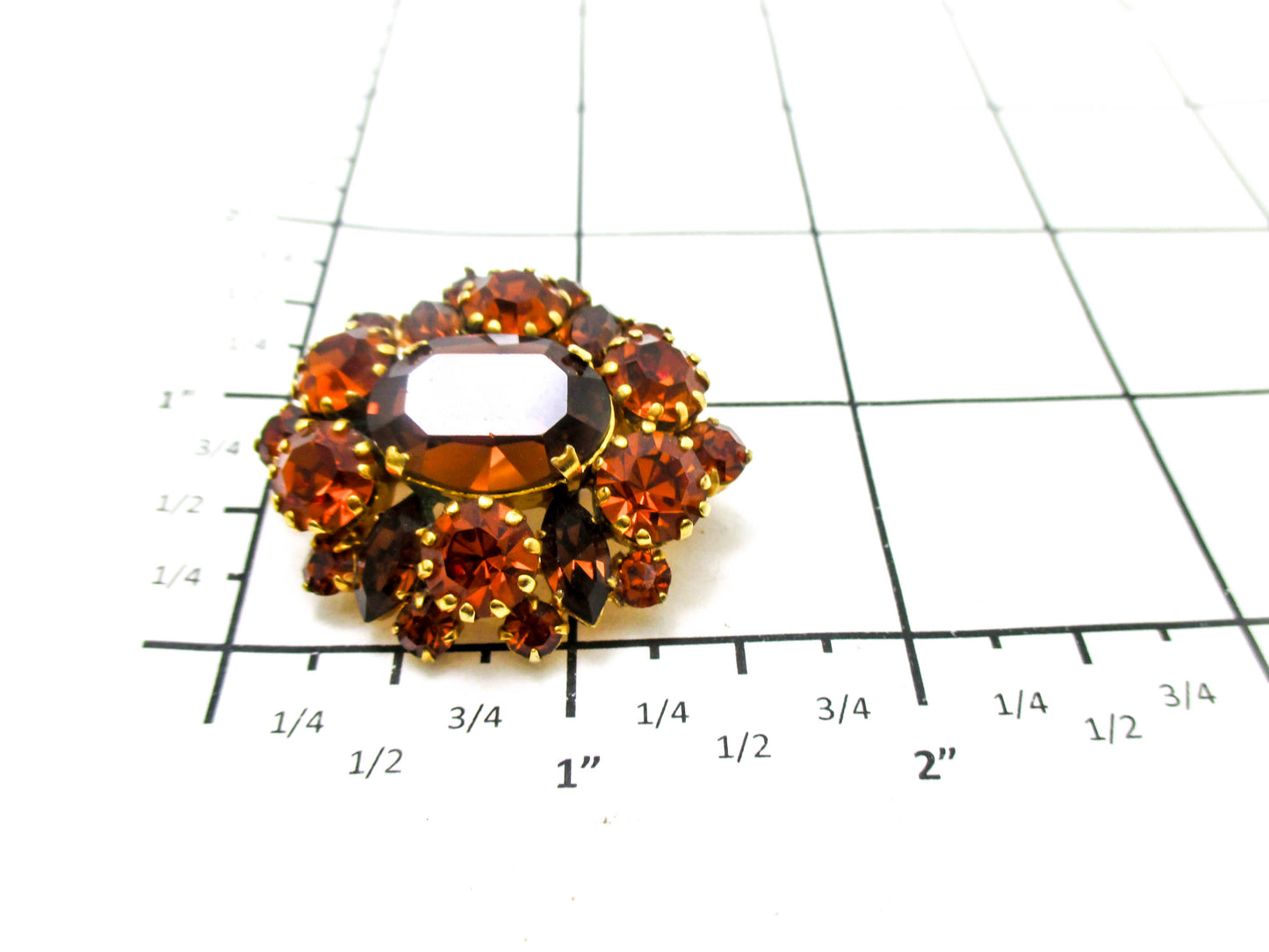 Gorgeous Austria Amber and Topaz Rhinestone Brooch