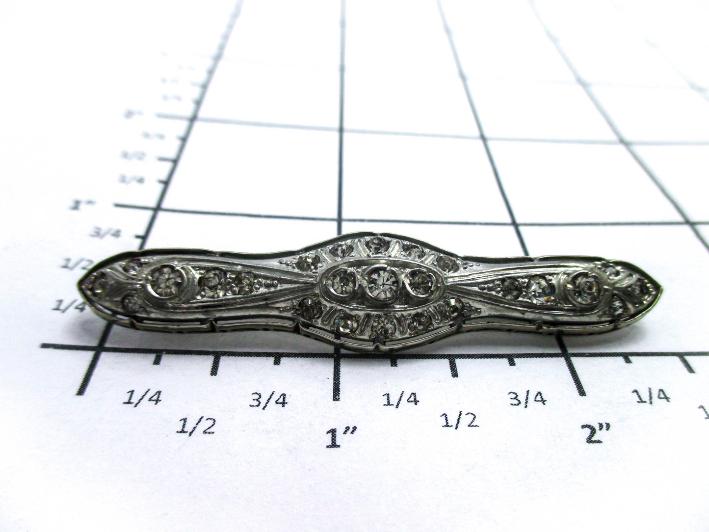 Fishon Silverite Bar Brooch Pin - Rare Antique Costume Jewelry
