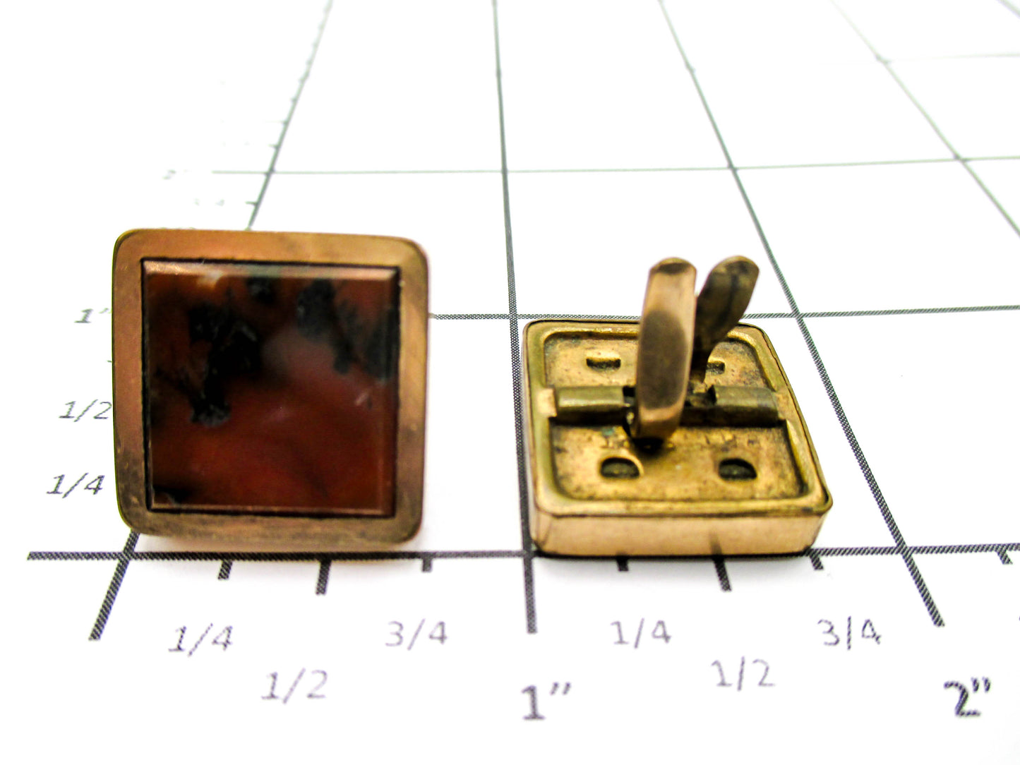 1800s Gemstone Cuff Buttons - 1880s Wingback Style Cufflinks