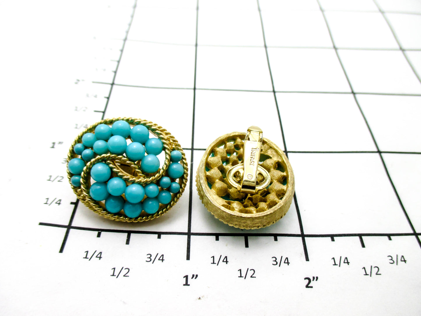 Trifari Paisley Ear Clips - Mid Century Faux Turquoise Fashion