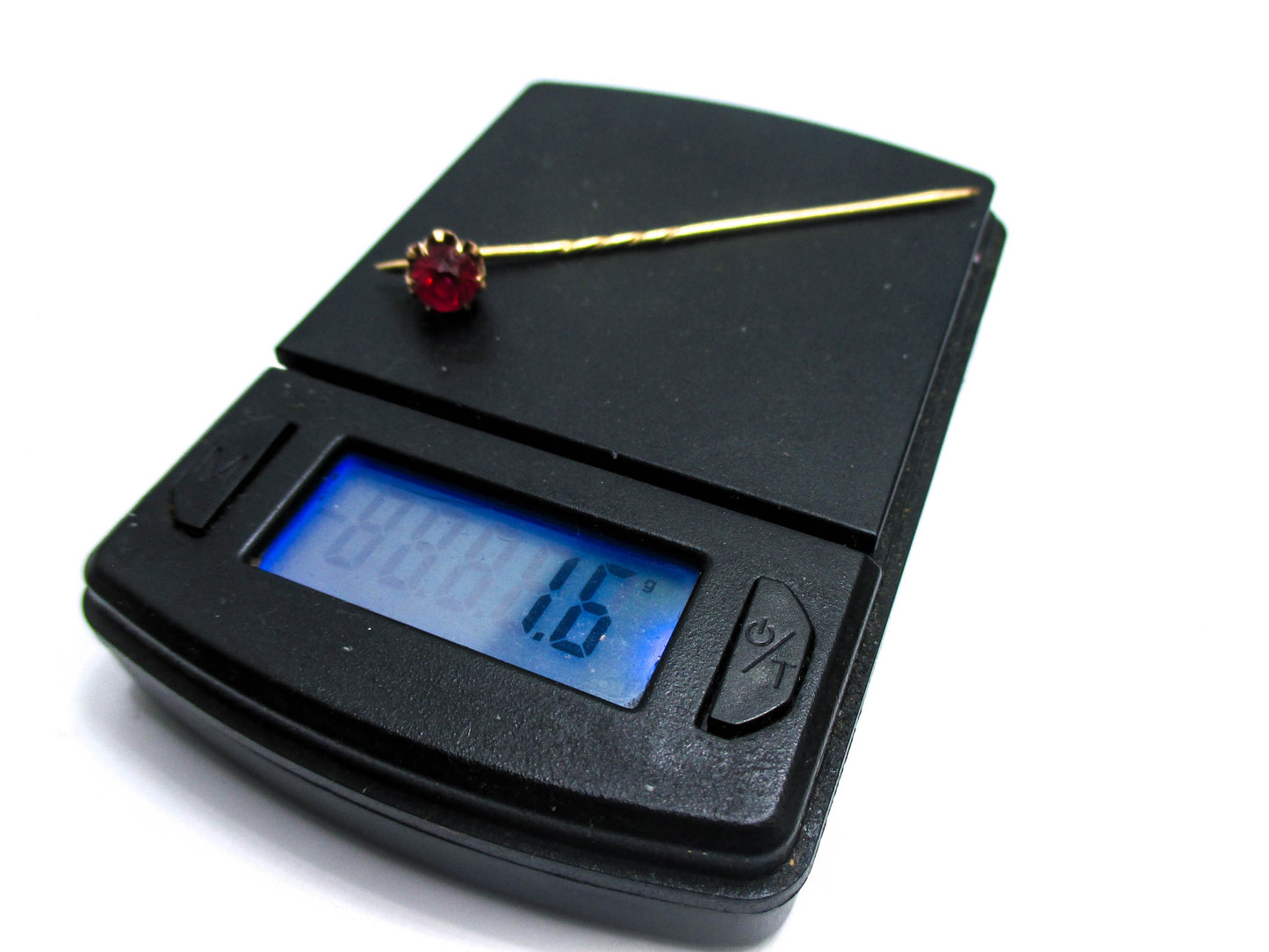 Antique 14K Gold and Garnet Glass Stick Pin