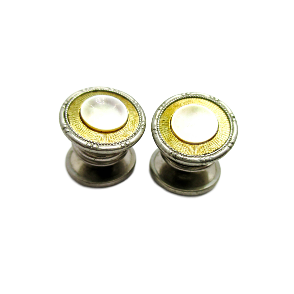 1920s Gold and Silver Tone Snap Cufflinks - Abalone Centers