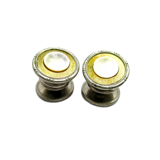 1920s Gold and Silver Tone Snap Cufflinks - Abalone Centers