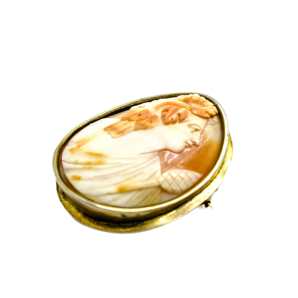 Antique Bacchante or Ariadne, With Her Thyrsus Cameo Brooch