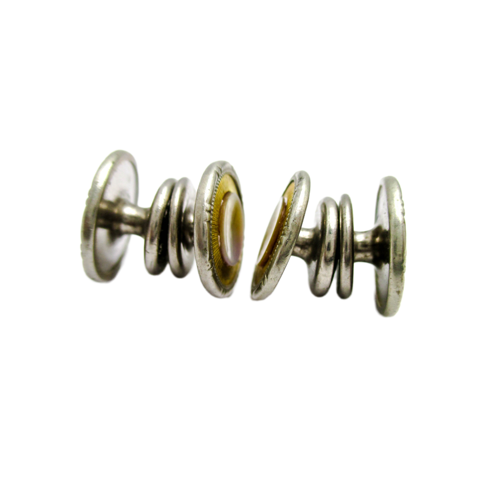 1920s Gold and Silver Tone Snap Cufflinks - Abalone Centers