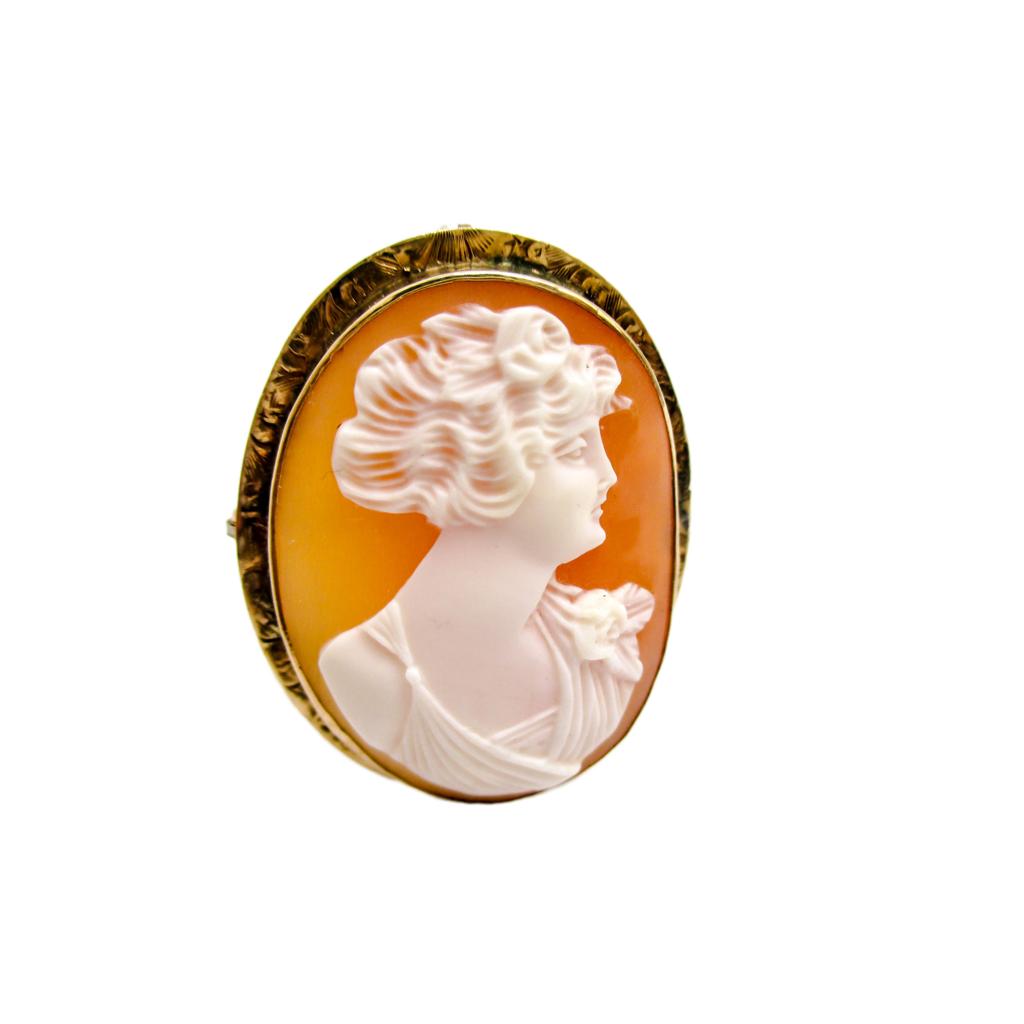 Carved Shell Cameo Brooch Pendant - Authentic Vintage