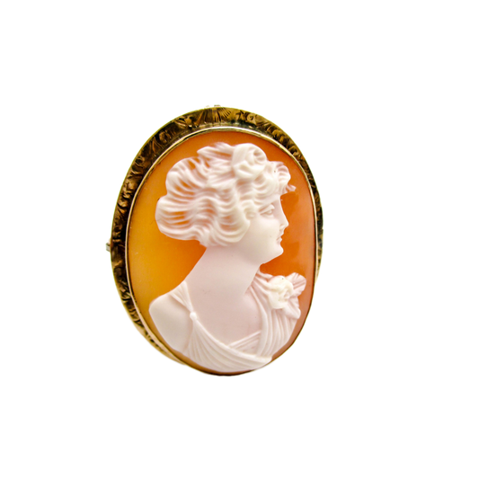 Carved Shell Cameo Brooch Pendant - Authentic Vintage
