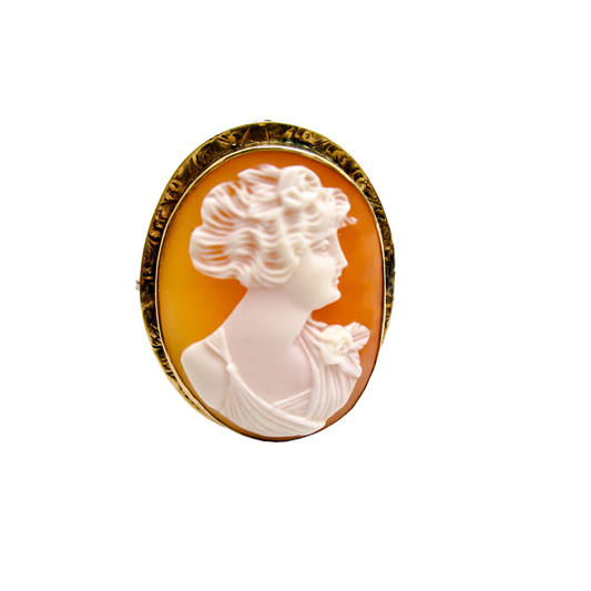 Carved Shell Cameo Brooch Pendant - Authentic Vintage