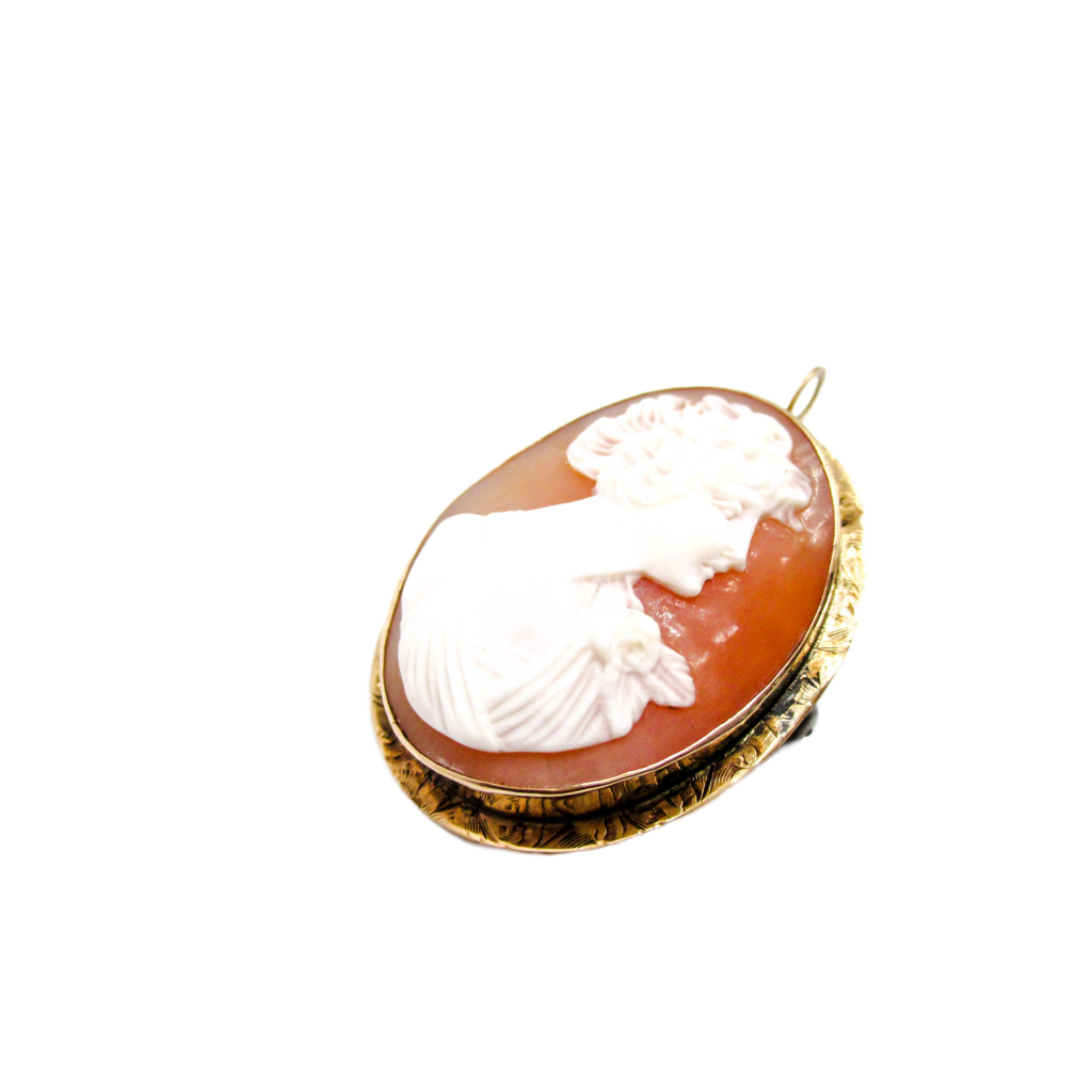 Carved Shell Cameo Brooch Pendant - Authentic Vintage