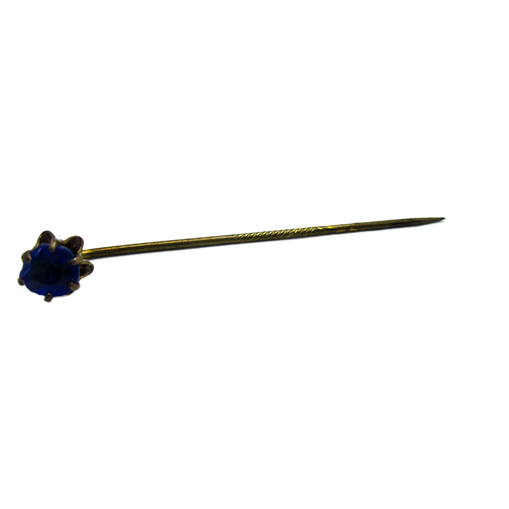 Antique Cravat Pin - Faceted Blue Glass Stick Pin