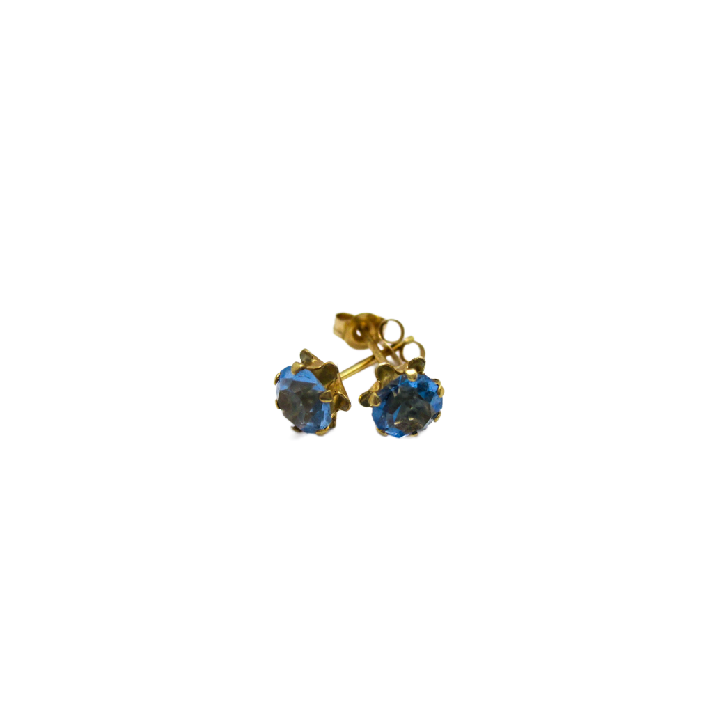 14K Pierced Earrings with Baby Blue Faceted Glass