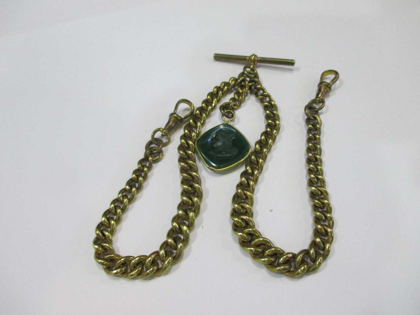 Antique Double Albert Watch Chain - Glass Intaglio Drop
