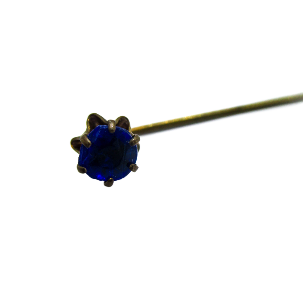 Antique Cravat Pin - Faceted Blue Glass Stick Pin