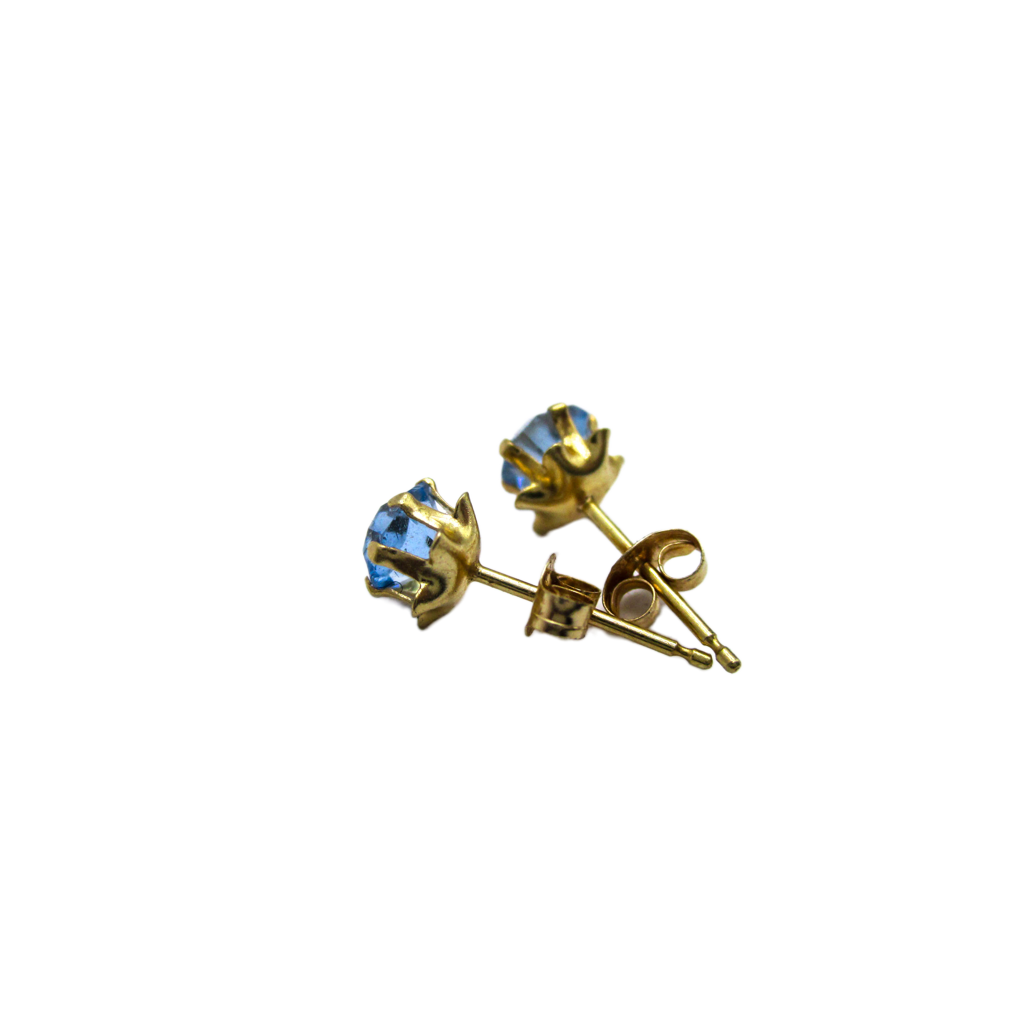 14K Pierced Earrings with Baby Blue Faceted Glass