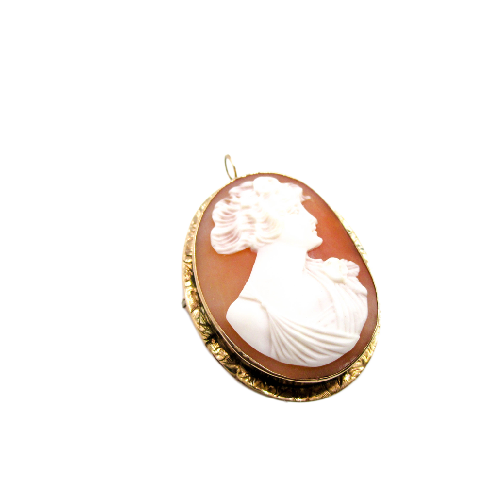 Carved Shell Cameo Brooch Pendant - Authentic Vintage