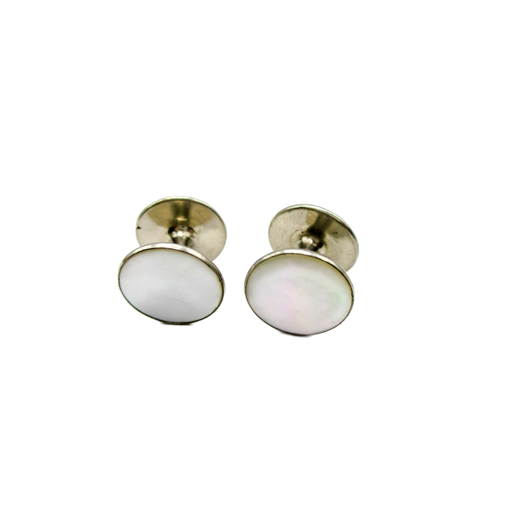 1930s Solid Stud Cufflinks - Art Deco Mother of Pearl Jewelry