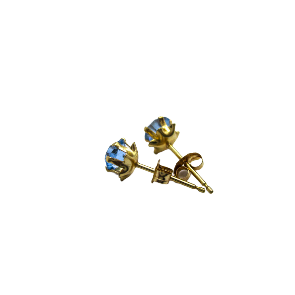 14K Pierced Earrings with Baby Blue Faceted Glass