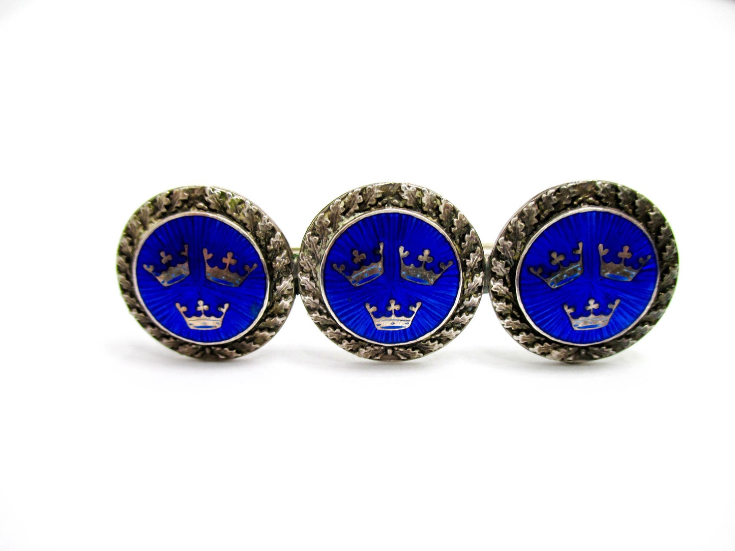 Sweden Collectible - Tre Kronor 3 Crown Silver Blue Enamel Brooch Pin