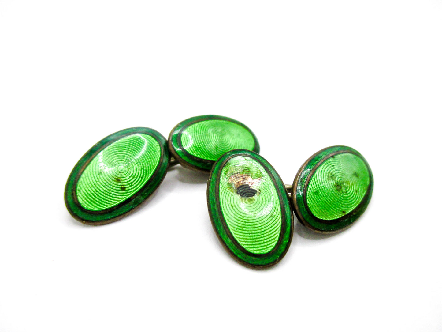 Green Enamel Antique Set of Cufflinks - Damaged, Repurpose