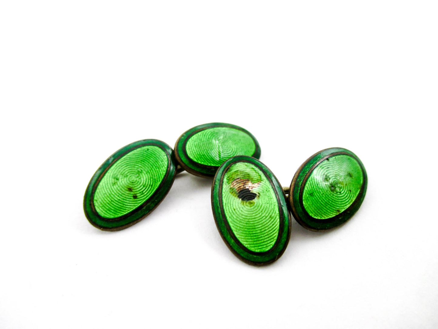 Green Enamel Antique Set of Cufflinks - Damaged, Repurpose