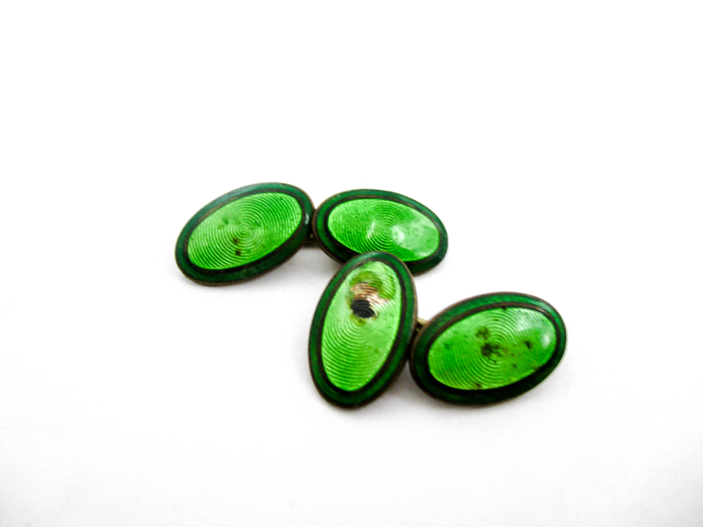 Green Enamel Antique Set of Cufflinks - Damaged, Repurpose