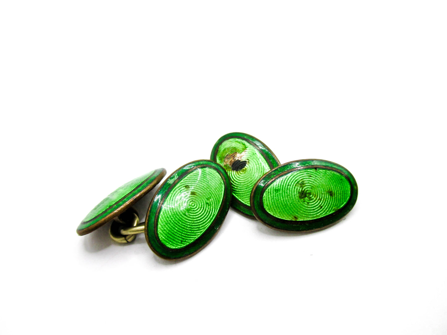 Green Enamel Antique Set of Cufflinks - Damaged, Repurpose