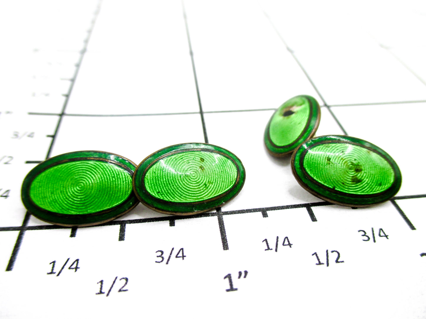 Green Enamel Antique Set of Cufflinks - Damaged, Repurpose