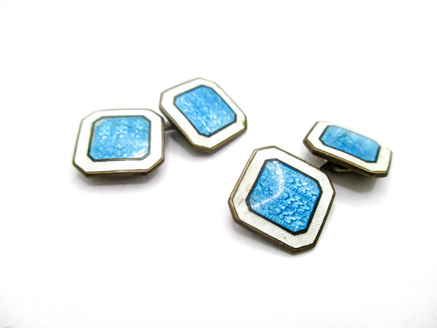 Art Deco Blue and White Vitreous Enamel Cufflinks