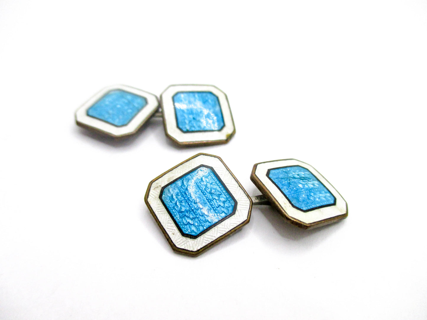 Art Deco Blue and White Vitreous Enamel Cufflinks