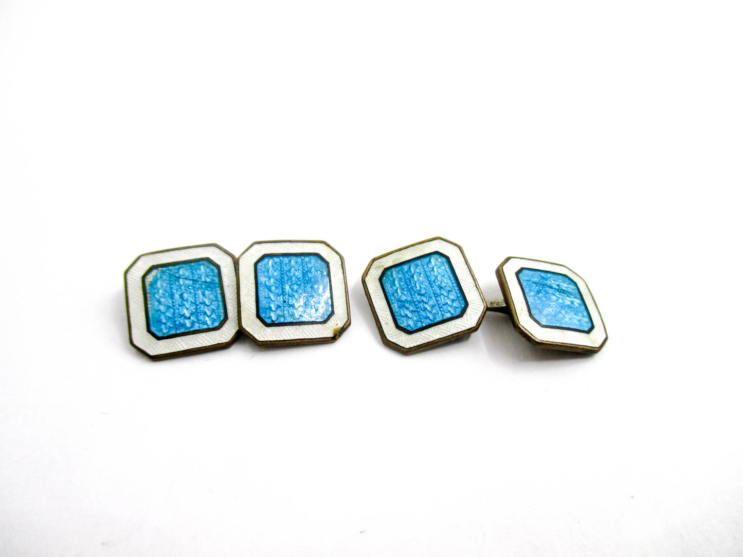 Art Deco Blue and White Vitreous Enamel Cufflinks