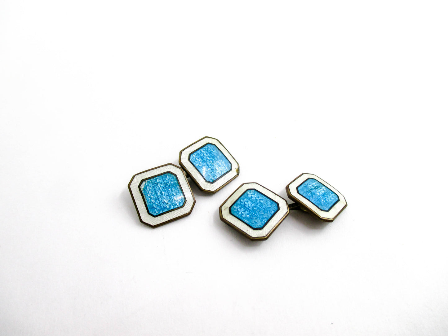 Art Deco Blue and White Vitreous Enamel Cufflinks