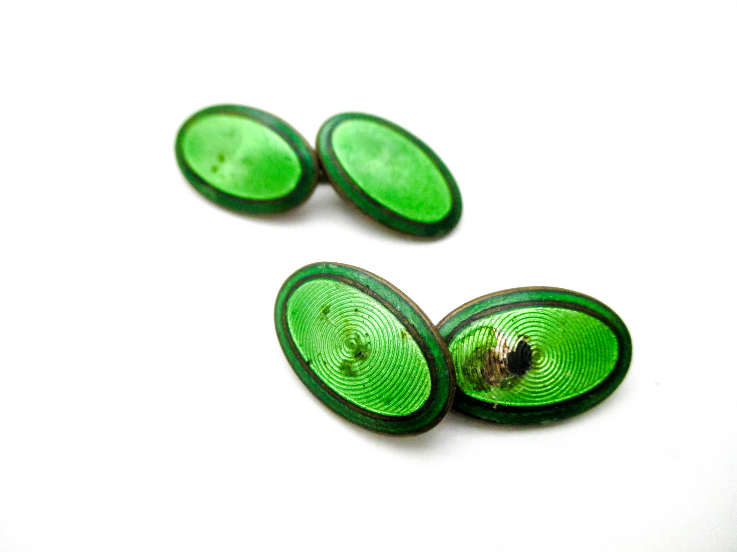 Green Enamel Antique Set of Cufflinks - Damaged, Repurpose
