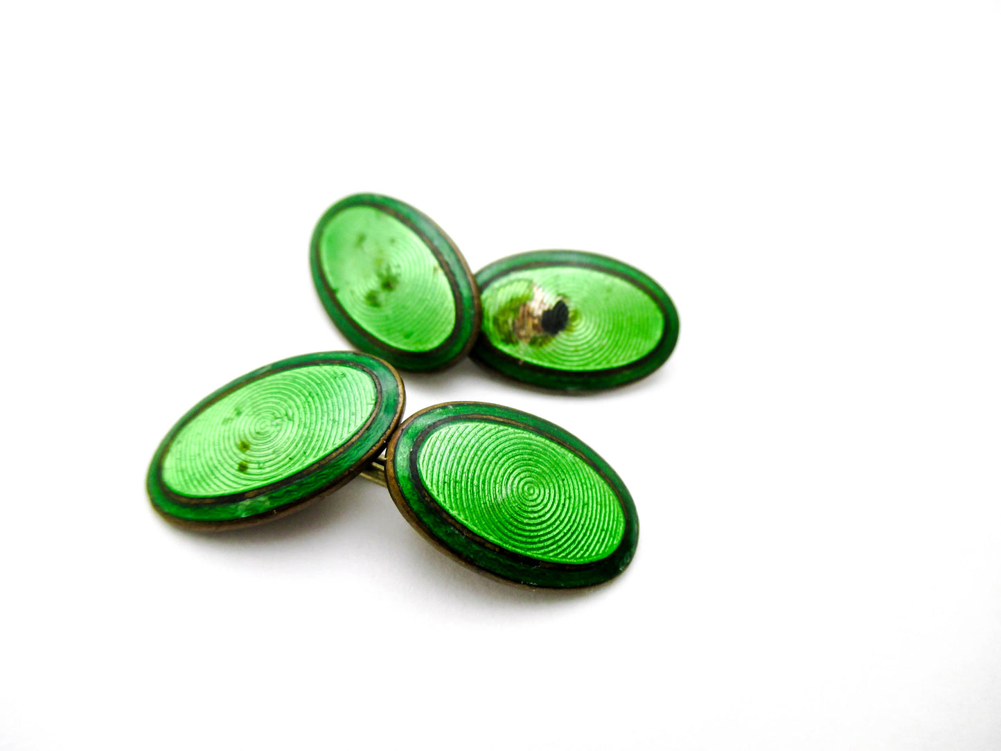 Green Enamel Antique Set of Cufflinks - Damaged, Repurpose