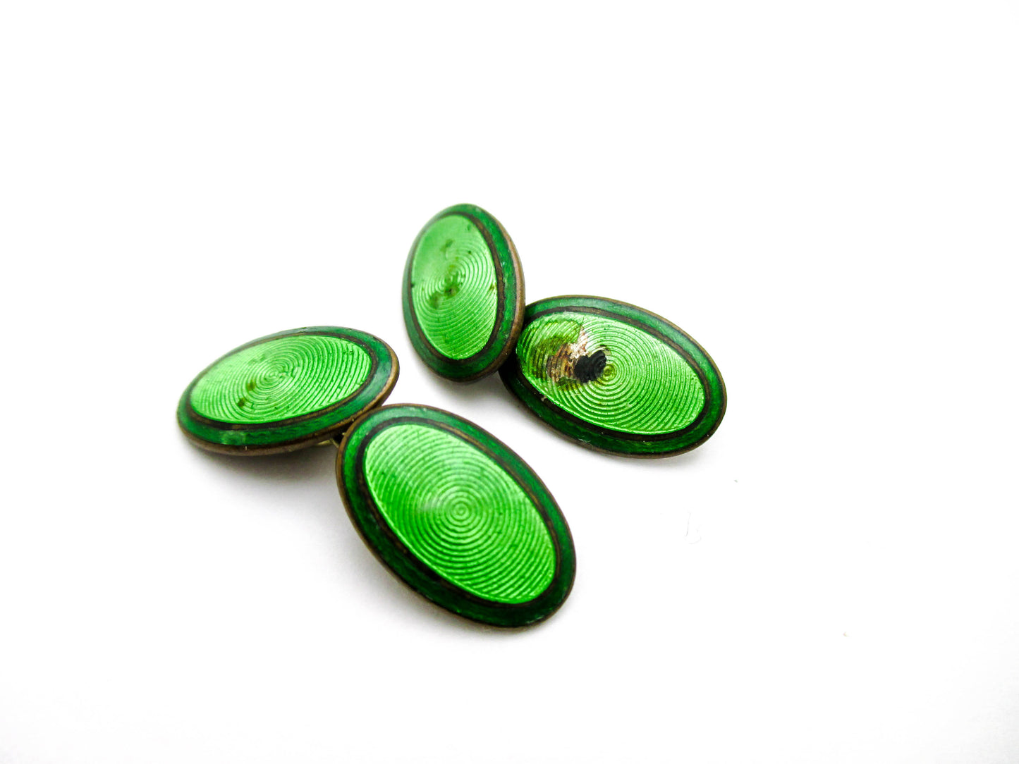 Green Enamel Antique Set of Cufflinks - Damaged, Repurpose