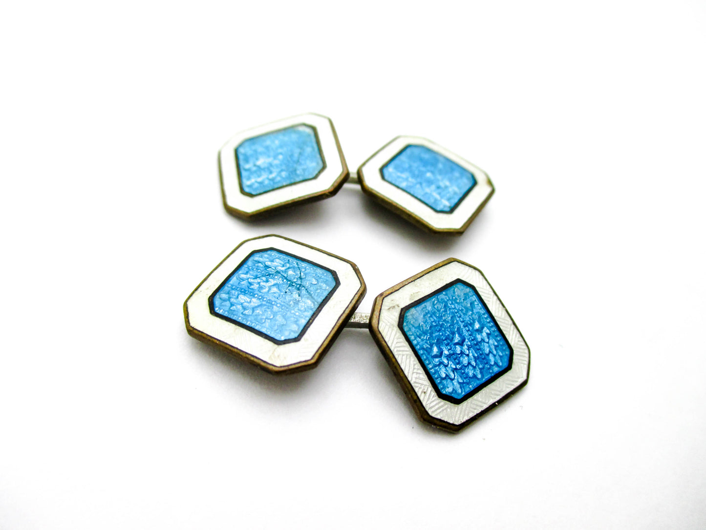 Art Deco Blue and White Vitreous Enamel Cufflinks