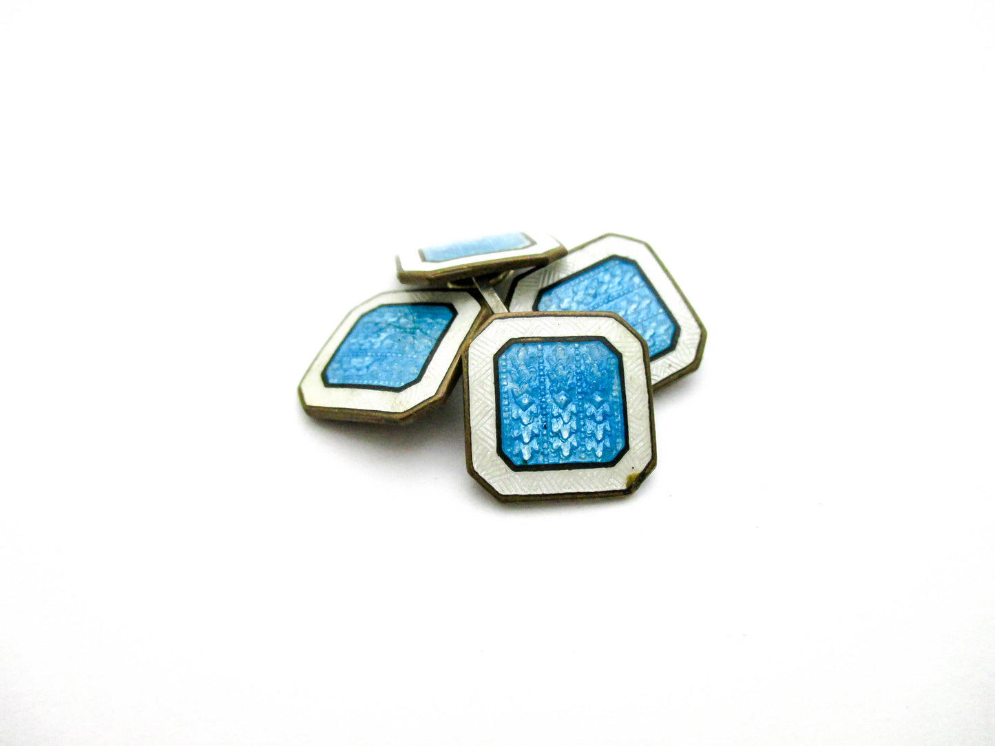 Art Deco Blue and White Vitreous Enamel Cufflinks